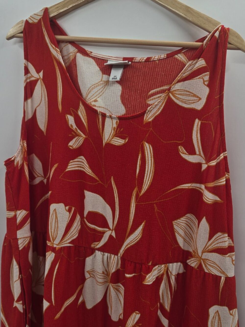 Ava and Viv Red Cream Tropical Floral Sleeveless Tiered Midi Dress Size 2x - Picture 4 of 13